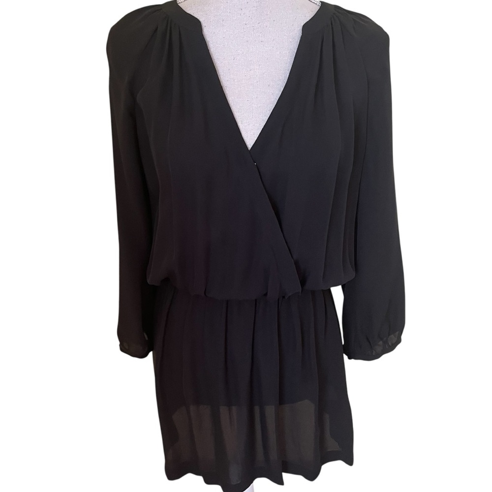 Joie Black Silk Surplice Long Sleeve Mini Dress XS